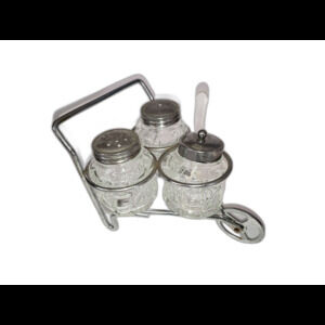 MCM Salt Pepper Mustard Pot W/Wheelbarrow Anchor Hocking Pressed Glass Kitsch